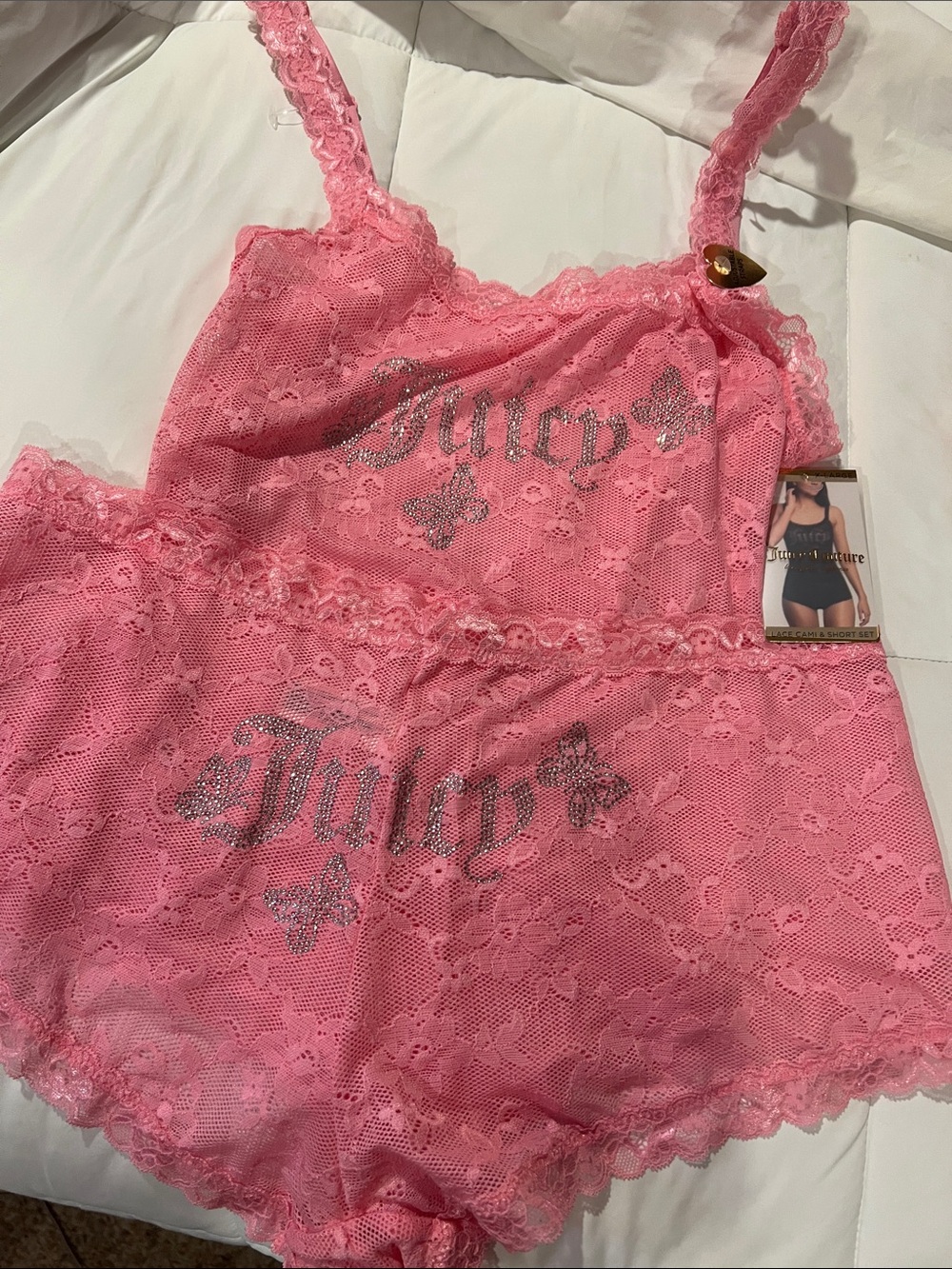 Juicy Couture pink lace cami & short set LG
